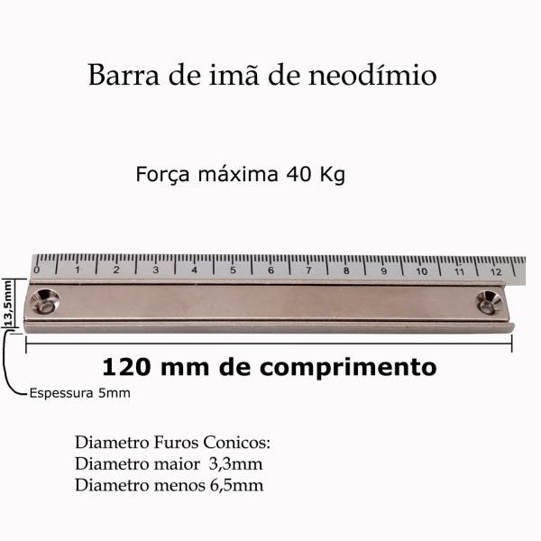 Imã De Neodímio De Alta Potencia 40kg Barra Magnética 12cm - 1