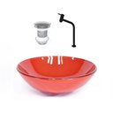 Ver imagem 1 de CUBA DE VIDRO REDONDA 42CM VERMELHO FERRARI + VALVULA + TORNEIRA PRETA