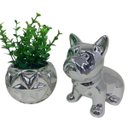 Ver imagem 3 de Kit decorativo vaso trabalhado 3D prata e bulldog médio