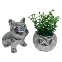 Ver imagem 2 de Kit decorativo vaso trabalhado 3D prata e bulldog médio