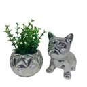 Ver imagem 1 de Kit decorativo vaso trabalhado 3D prata e bulldog médio