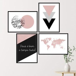 Kit 4 Quadros Geométricos Com Frase Deus - 1