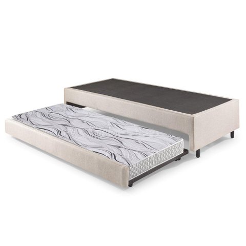 Bicama Box Solteiro Linho Bege 88x188x28 Cm com Colchão Auxiliar Ecoflex