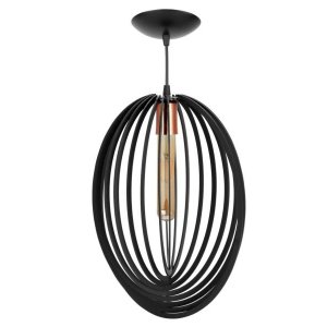 Pendente Vilela Sala Quarto Cozinha Balcão Preto Oval Vertical 3 D