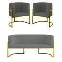 Ver imagem 1 de Kit 2 Poltronas + Sofá 2 Lugares Base de Metal Gold Veludo Cor:cinza