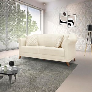 Sofá Amsterdam 3 Lugares 2,20 Linho Rustico Natural - Lucadi Home