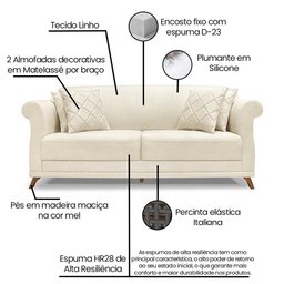 Sofá Amsterdam 3 Lugares 2,20 Linho Rustico Natural - Lucadi Home - 7
