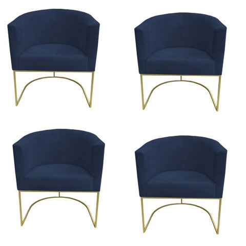 Kit 04 Poltronas Paola Sued Azul Marinho - D'Classe Decor