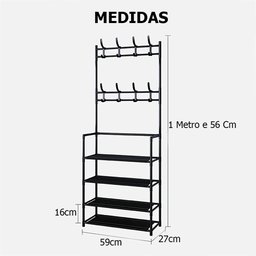 Rack Sapateira Arara 16 Pares De Sapato Tenis Porta Objeto 8 Ganchos Prateleira 4 Andares Estante Or - 7