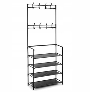Rack Sapateira Arara 16 Pares De Sapato Tenis Porta Objeto 8 Ganchos Prateleira 4 Andares Estante Or
