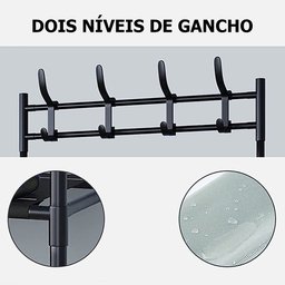 Rack Sapateira Arara 16 Pares De Sapato Tenis Porta Objeto 8 Ganchos Prateleira 4 Andares Estante Or - 4
