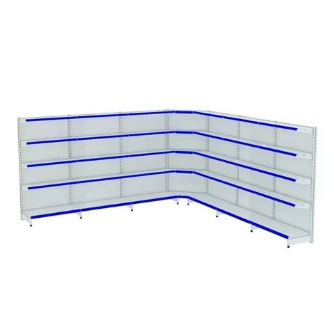 Gondola Parede 1,96m Amapa Flex Kit 6 Metros 1 Canto Branco Porta etiqueta Azul - 2205