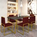 Ver imagem 2 de Cadeira Sala Jantar Barcelona – Base Dourado:bordo