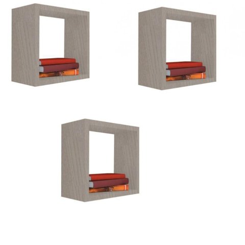 Kit 3 Nicho Decorativo 40x40x15 Cm Madeirado em Mdf