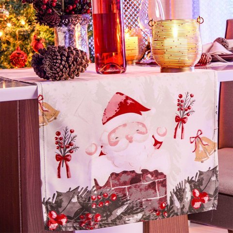Trilho de Mesa Facile Natalina 40x140cm 100% Poliéster Noel Trenó