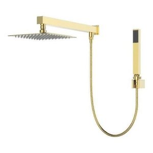 Ducha Chuveiro Slim 20x20 com Desviador Gold Dourado Quadrada Metal Wj-kts-20-q-gd Jiwi