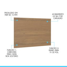 Painel Cabeceira Cama Box Solteiro 90 X 60 Cm Mdp Carvalho 6000 Menu - 2