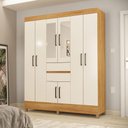 Ver imagem 3 de Guarda Roupa Casal Munique 8 Portas de Bater com Espelho MDP Cinamon Off White Demóbile 162cm