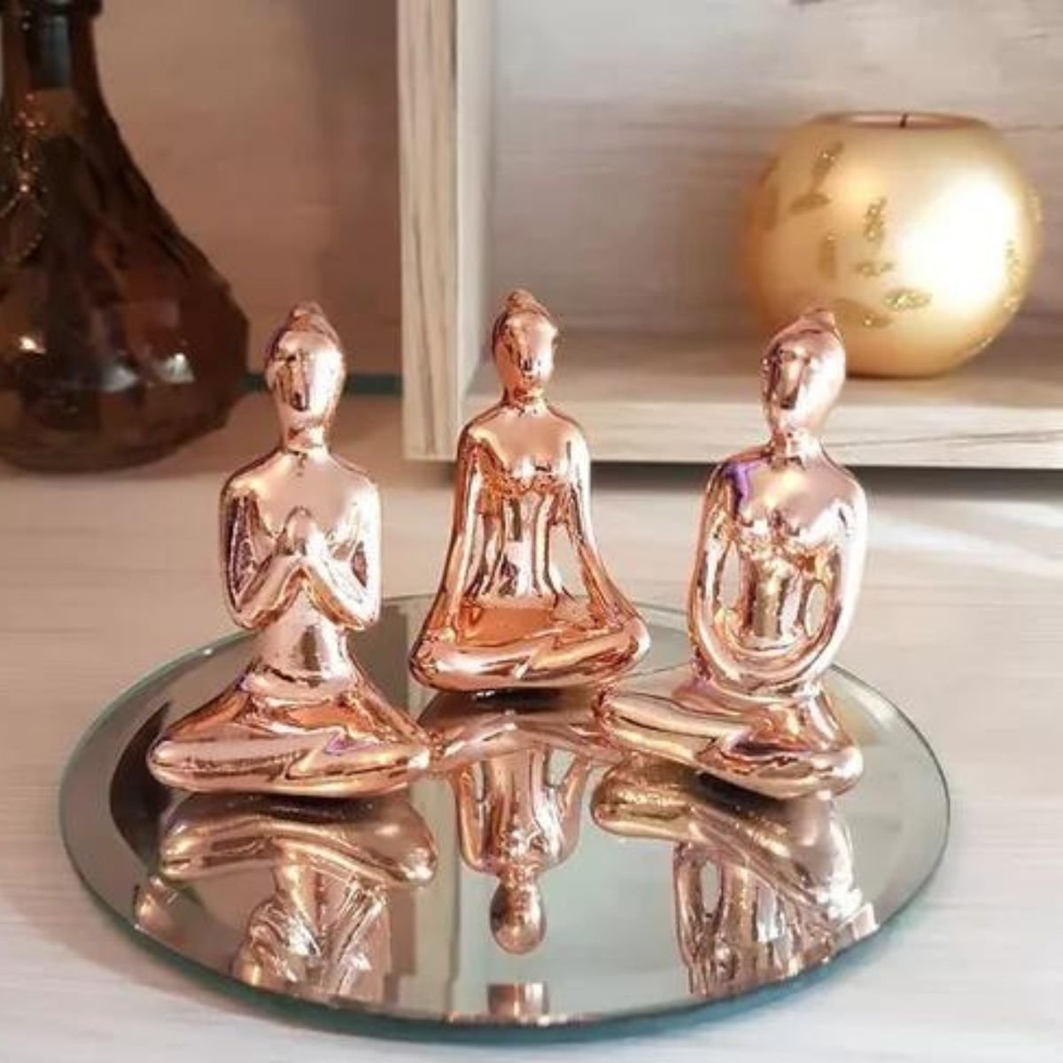 Kit C/3 Enfeite Decorativo Posições De Yoga 6cm + Bandeja ROSE GOLD