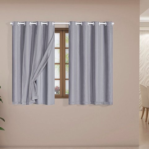 Cortina Daily Varão 1,5m Blackout PVC com Voil 2,00MX1,40m Sala Quarto Cinza