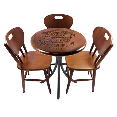 Cj Mesa Madeira 60cm - Bistrô Fixa 78cm + 3 Cadeiras 43 - Natural - Família e Amigos