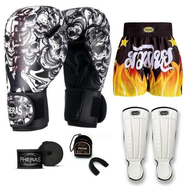 Kit Boxe Muay Thai Fheras Top Caveira Branca (03003451) - 1