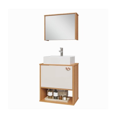 Gabinete de Banheiro Lotus Movelove 2 Portas com Espelheira Jequitiba/off White