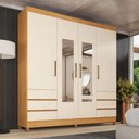 Ver imagem 1 de Guarda Roupa Roupeiro Casal Mônaco 4 Portas 6 Gavetas Espelho e Pés PVC Cinamomo Off White Demóbile
