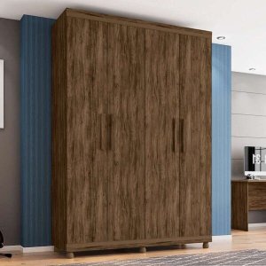 Guarda-roupa Solteiro 4 Portas 3 Gavetas Pádua Jacarandá - Lanza