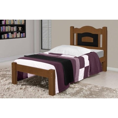 Cama de Solteiro Paris de Madeira Maciça Tauari - Cor Imbuia/preto