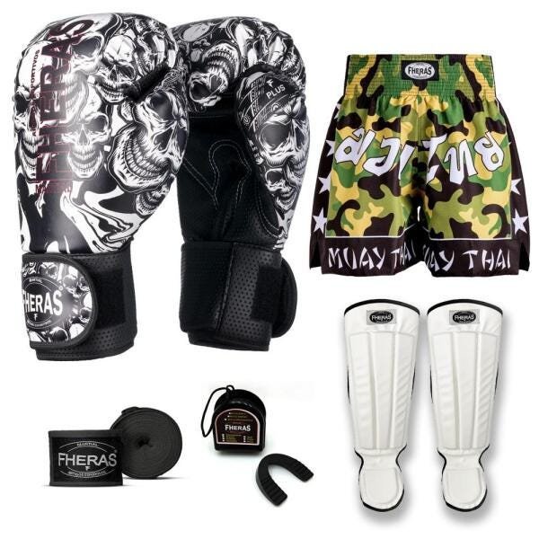 Kit Boxe Muay Thai Fheras Top Caveira Branca (03003456) - 1