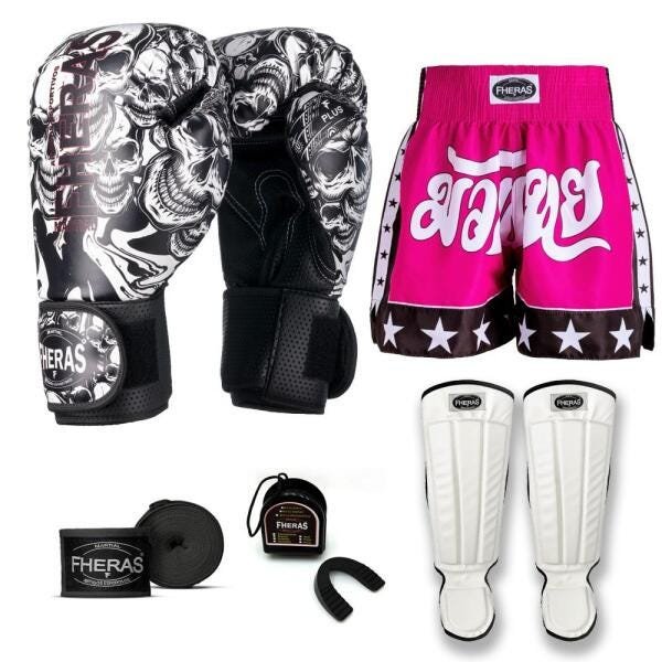 Kit Boxe Muay Thai Fheras Top Caveira Branca (03003460) - 1