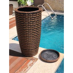 Vaso Coluna Fibra Sintética C Prato Alto Padrão 91cm Grande - 4