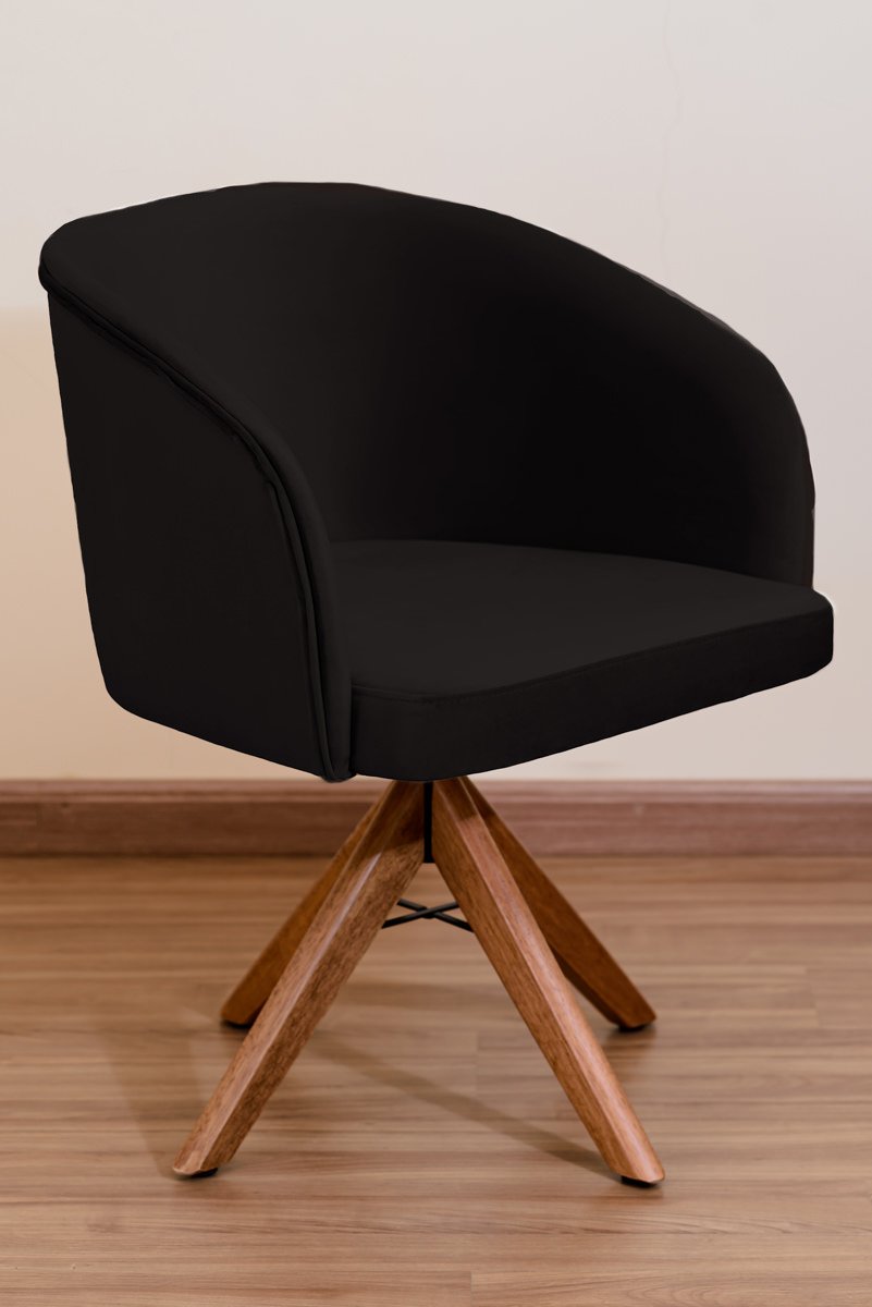 Poltrona Decorativa Redonda Pé Giratório de Madeira Cor:preto