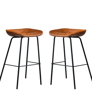 Kit 2 Banqueta Industrial Alta com Assento Estofado Marrom Leather Edecasamoveis