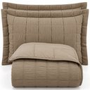 Ver imagem 1 de Kit Cobre Leito Linen Casal Micropercal 300 Fios Matelassê Colcha 3 Peças Efeito Creponado Castanho