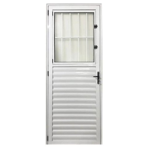 Porta de Giro Alumínio Branco Social c/Grade Veneziana 2V Maxx - 210x70 - Direita