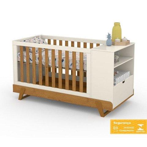Berço Multifuncional Bkids Matic Off White/Freijó Eco Wood