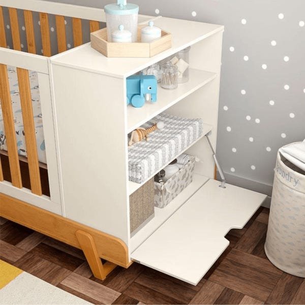 Berço Multifuncional Bkids Matic Off White/Freijó Eco Wood