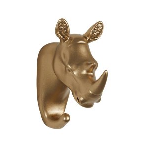 GANCHO PAREDE PORTA CHAVES CABIDEIRO EM RESINA RINOCERONTE:Dourado