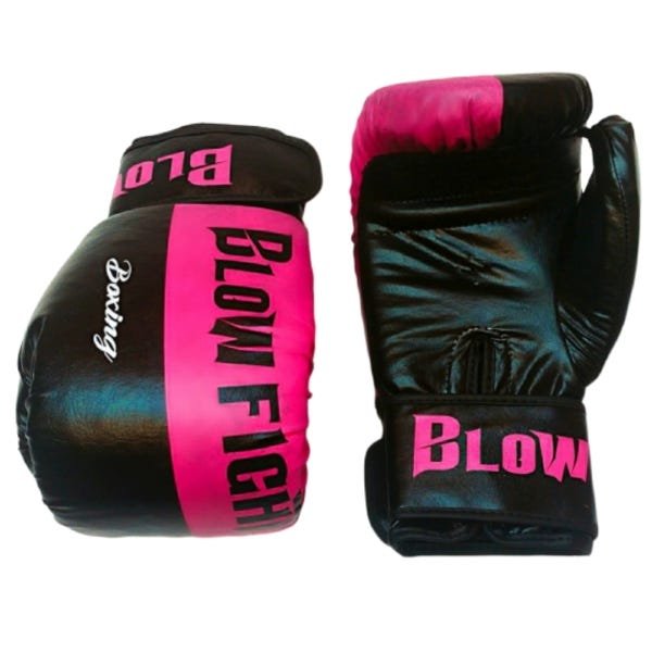 Luva de Boxe e Muay Thai Preto com Rosa Blow Fight 14 oz - 2