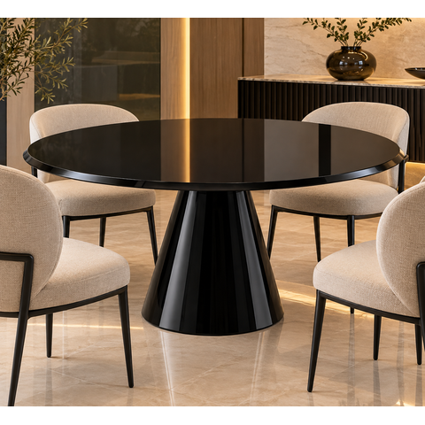 Mesa de Jantar Redonda 80cm em Laca Preta
