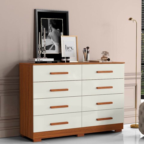 Cômoda Grande 8 Gavetas para Quarto Amora Cinamomo/off White