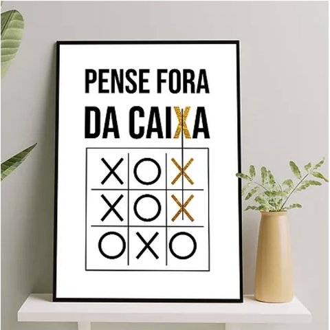 Quadro Frase Pense Fora da Caixa 24x18cm - com Vidro:madeira Branca