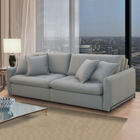 Sofá Cama Sala de Estar 210cm Reclinável Retrátil Pés de Aço Preto com Almofadas Caixa Zero Chady Li