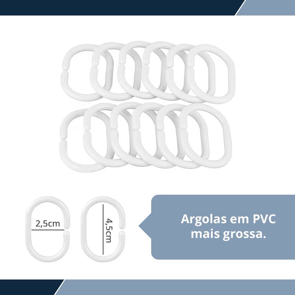 2 Cortina Box Banheiro PVC Grossa Antimofo Ilhós Az 140x230 - 5