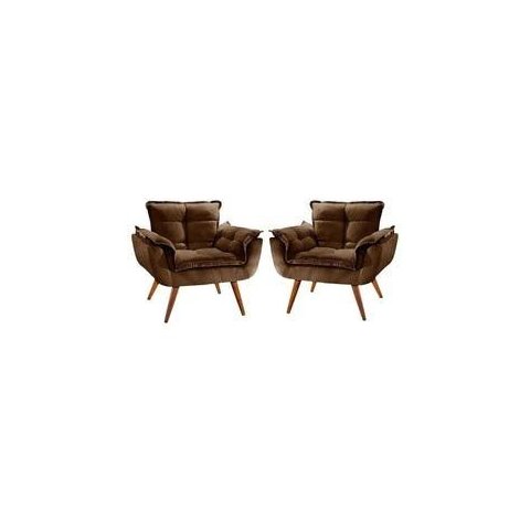 Kit 2 Poltronas Opala Marrom Decorativas Pés Palito