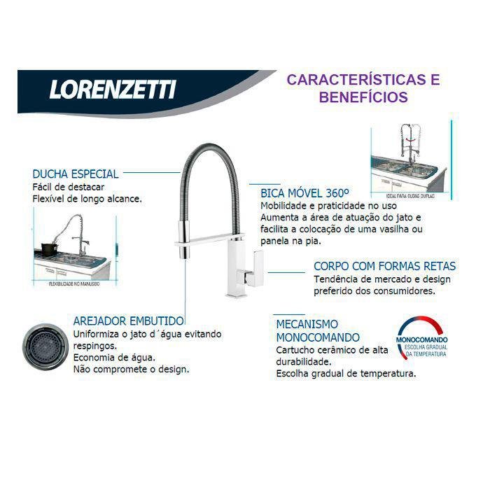 Misturador Monocomando Lorenzetti Cozinha Loren Vogue - 7