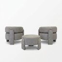 Ver imagem 3 de Conjunto de Poltronas Mais Puff Três Peças Orgânica Curva no Linho Bege Aveludado Linha Premium Sala