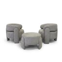 Ver imagem 4 de Conjunto de Poltronas Mais Puff Três Peças Orgânica Curva no Linho Bege Aveludado Linha Premium Sala
